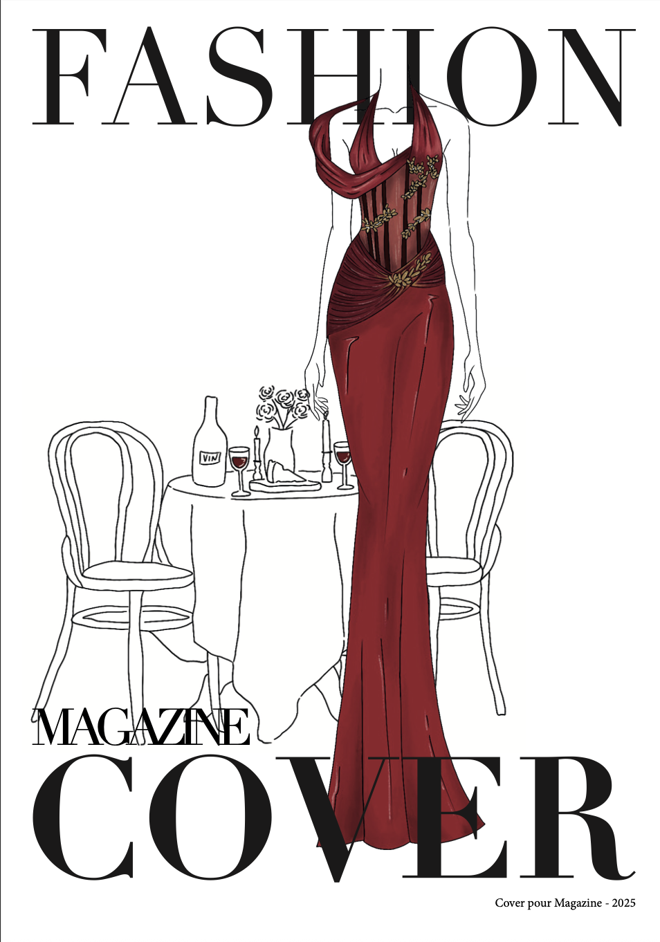 Fashion sketch — corset evening gown